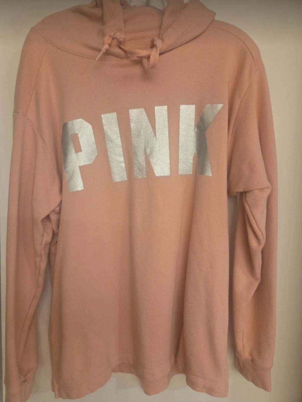 PINK Victoria's Secret Metallic Logo Hoodie in Blush